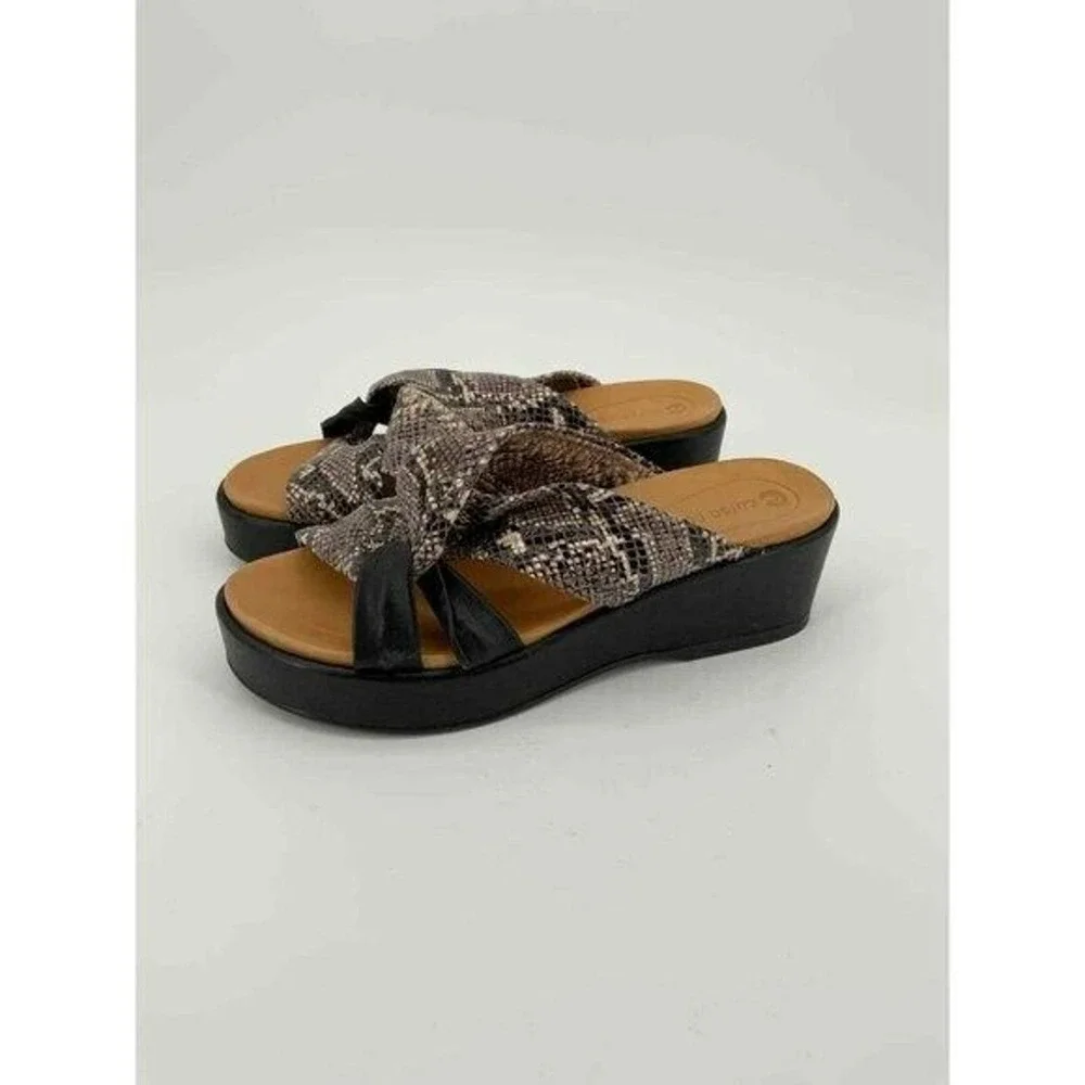 Anthropologie x Corso Como 7.5 Wynnter Platform Slide Sandal Snake Leather Wedge - Picture 2 of 7